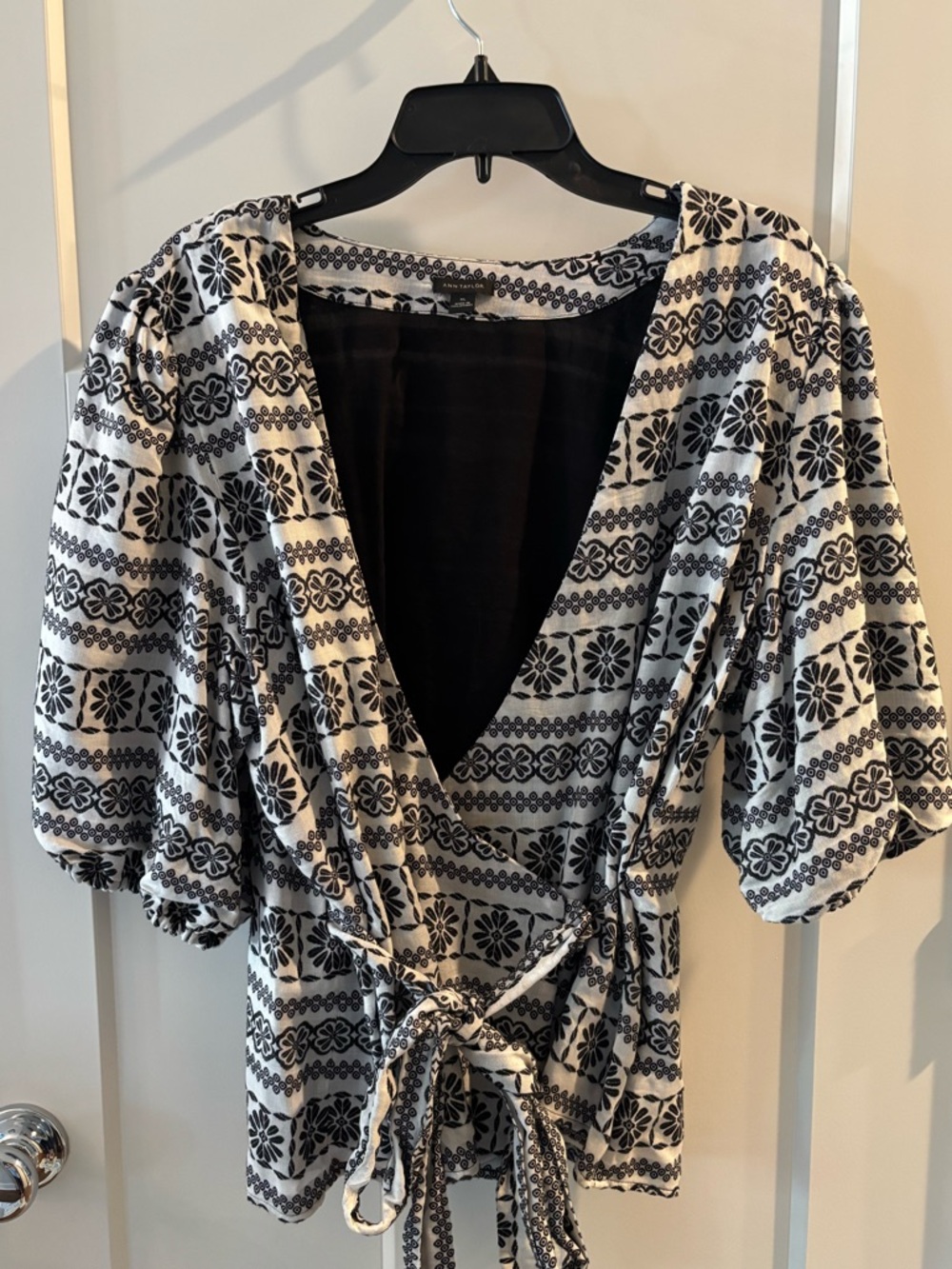 Black and White Patterned Wrap Top